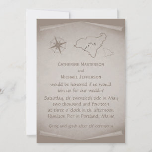 Treasure Map Wedding Invite, Beige Kaart