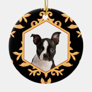 Treasured Pets Black & Gold Damask Dog/Cat Photo Keramisch Ornament