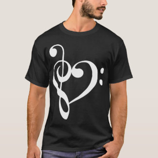 Treble and Bass Clefs Heart (wit) T-Shirt