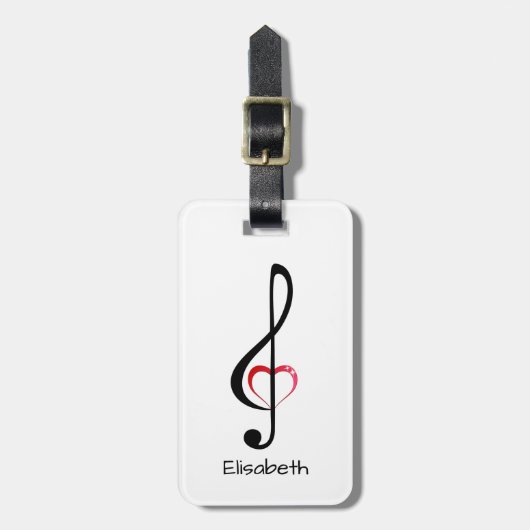 Treble cleart met glanzend roze hart bagagelabel (Voorkant verticaal)