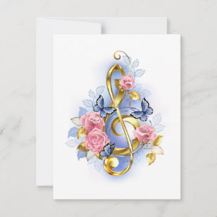 Treble cleart met roze rozen aankondiging