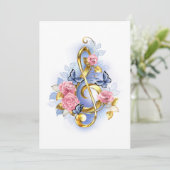 Treble cleart met roze rozen advieskaart (Staand voorkant)