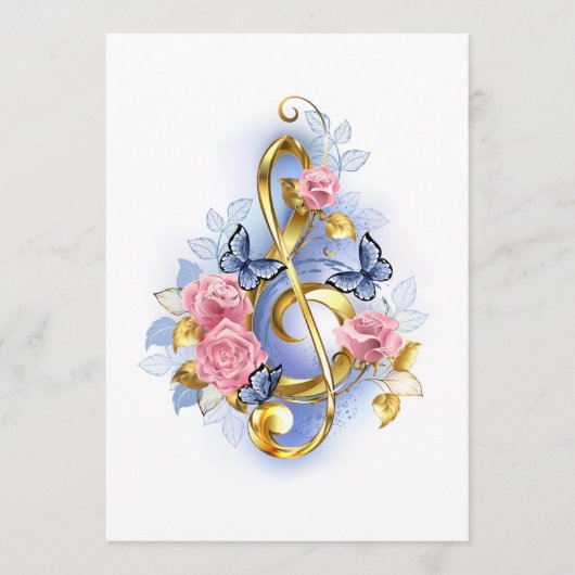 Treble cleart met roze rozen advieskaart (Voorkant)