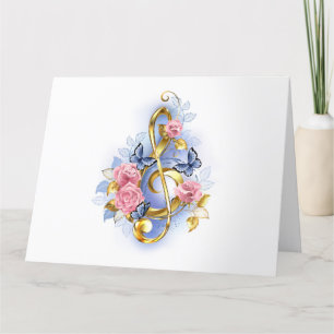 Treble cleart met roze rozen bedankkaart