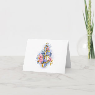 Treble cleart met roze rozen bedankkaart