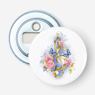 Treble cleart met roze rozen button flesopener