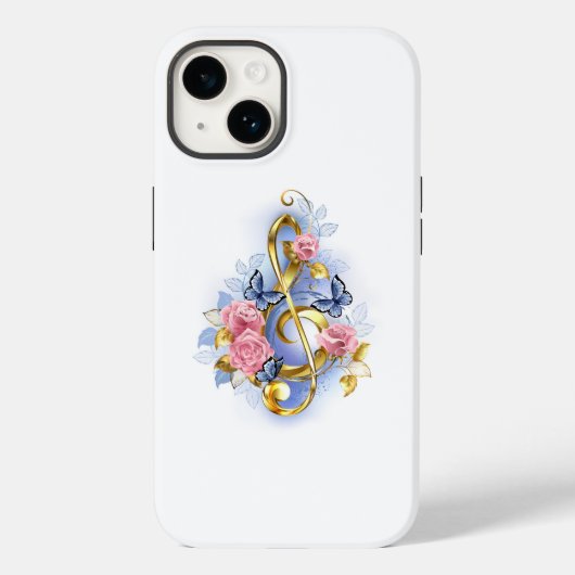Treble cleart met roze rozen Case-Mate iPhone case (Achterkant)