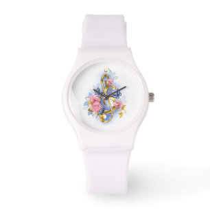 Treble cleart met roze rozen horloge
