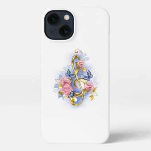 Treble cleart met roze rozen iPhone 13 hoesje