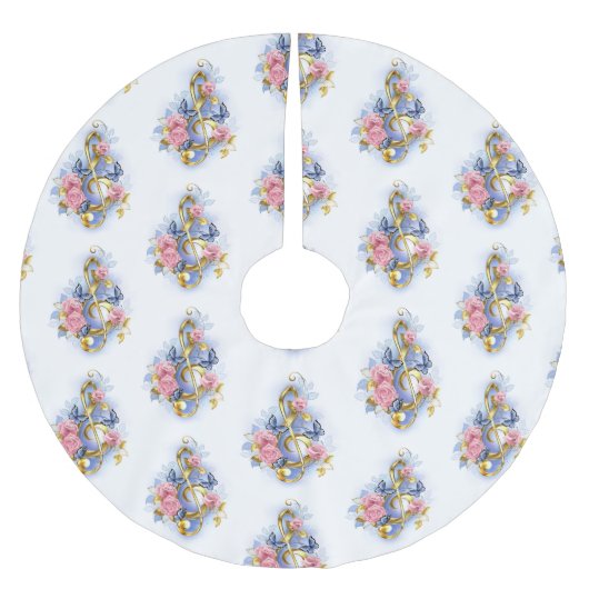 Treble cleart met roze rozen kerstboom rok (Voorkant)