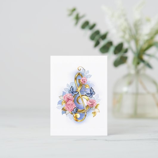 Treble cleart met roze rozen kortingskaartje (Staand voorkant)