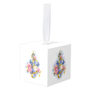 Treble cleart met roze rozen kubus ornament