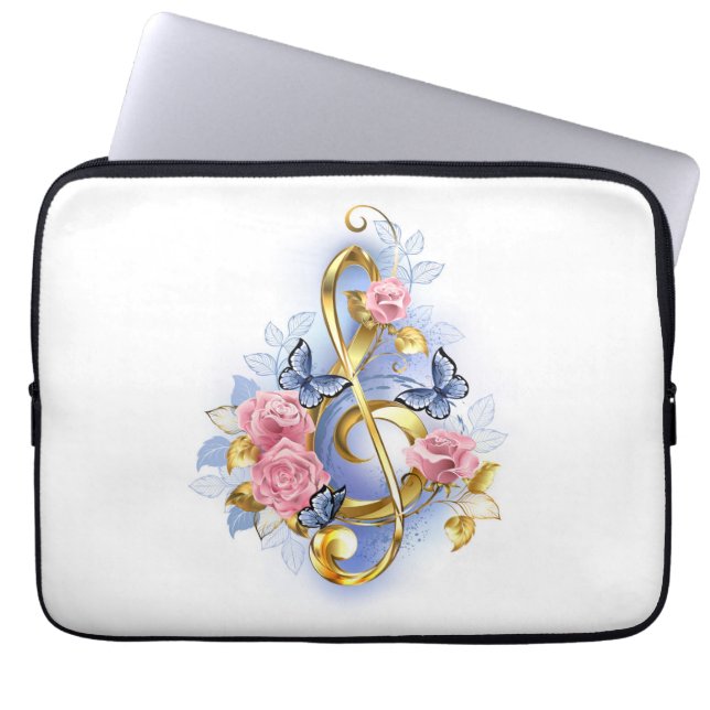 Treble cleart met roze rozen laptop sleeve (Voorkant)