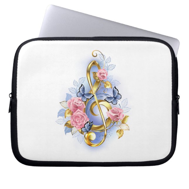 Treble cleart met roze rozen laptop sleeve (Voorkant)