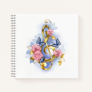 Treble cleart met roze rozen notitieboek