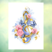 Treble cleart met roze rozen raamsticker (Vel 3)