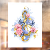 Treble cleart met roze rozen raamsticker (Vel 2)