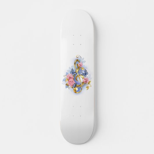 Treble cleart met roze rozen skateboard (Voorkant)