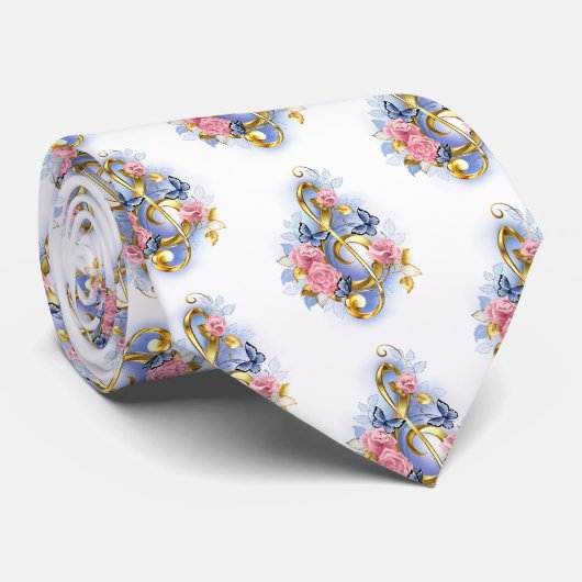 Treble cleart met roze rozen stropdas (Opgerold)