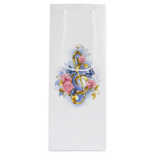 Treble cleart met roze rozen wijn cadeautas