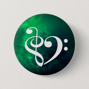 Treble Clef Bass Clef Heart Bug Green Nebula Ronde Button 5,7 Cm