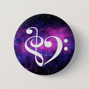 Treble Clef Bass Clef Heart Fuchsia Paarse Nebula Ronde Button 5,7 Cm