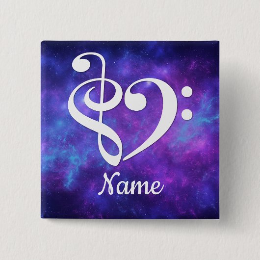 Treble Clef Bass Clef Heart Nebula Gepersonaliseer Vierkante Button 5,1 Cm (Voorkant)