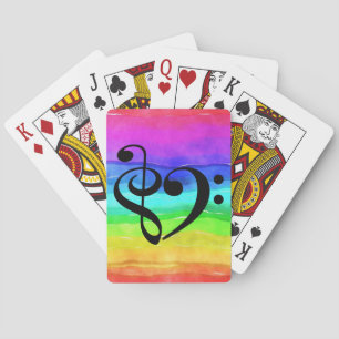 Treble Clef Bass Clef Heart Rainbow Waterverf Pokerkaarten