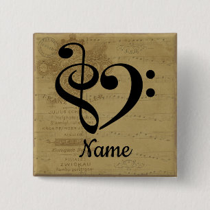 Treble Clef Bass Clef Music Heart Gepersonaliseerd Vierkante Button 5,1 Cm