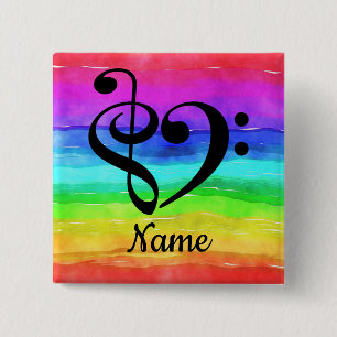Treble Clef Bass Clef Music Heart Gepersonaliseerd Vierkante Button 5,1 Cm