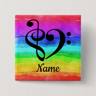 Treble Clef Bass Clef Music Heart Gepersonaliseerd Vierkante Button 5,1 Cm
