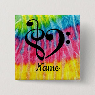 Treble Clef Bass Clef Music Heart Gepersonaliseerd Vierkante Button 5,1 Cm