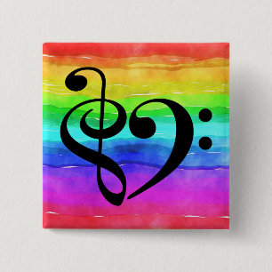 Treble Clef Bass Clef Musical Heart Rainbow Stripe Vierkante Button 5,1 Cm