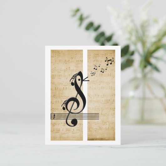 Treble Clef Bird Muzieknoten Bladmuziek Briefkaart (Staand voorkant)