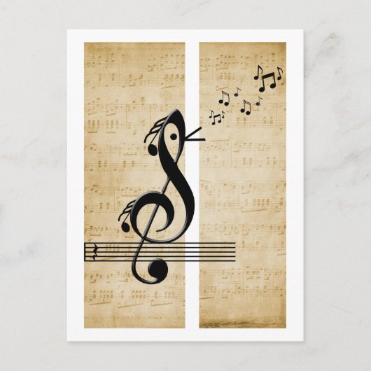 Treble Clef Bird Muzieknoten Bladmuziek Briefkaart (Voorkant)