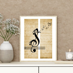 Treble Clef Bird Muzieknoten  Bladmuziek Poster