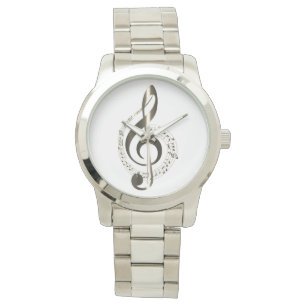 TREBLE CLEF EN MUZIEKPERSONEEL MET NOTITIES HORLOGE
