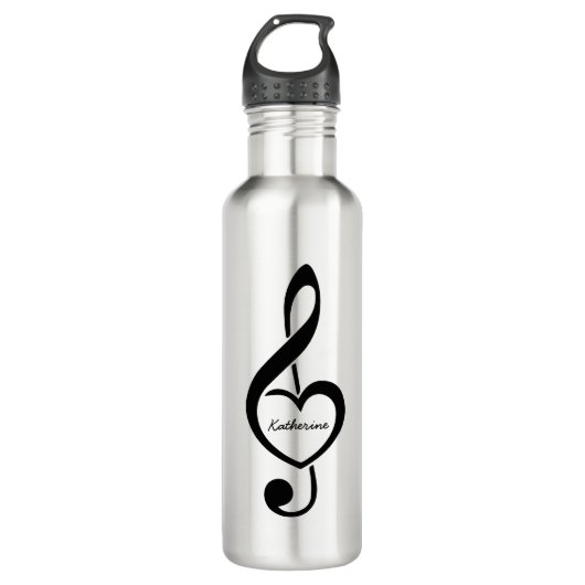 Treble Clef Heart Music Note Persoonlijk Waterfles (Voorkant)