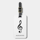 Treble Clef Music Note Black en White Name Bagagelabel (Voorkant verticaal)