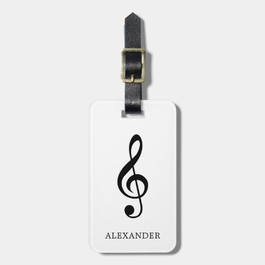 Treble Clef Music Note Black en White Name Bagagelabel (Voorkant verticaal)