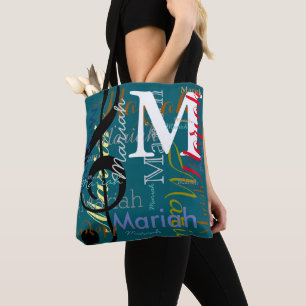 Treble Clef Music Note Monogram Kleurennamen blauw Draagtas