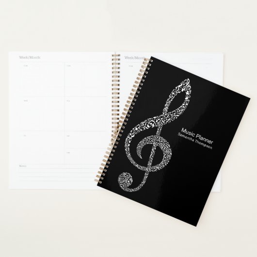 Treble Clef Music Notes Nom complet Noir et blanc  (Devant avec enveloppe)