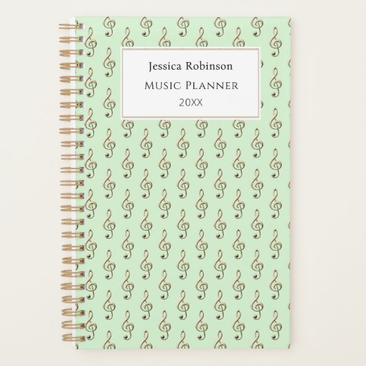 Treble Clef Music thema patroon Elegant groen Planner (Voorkant)