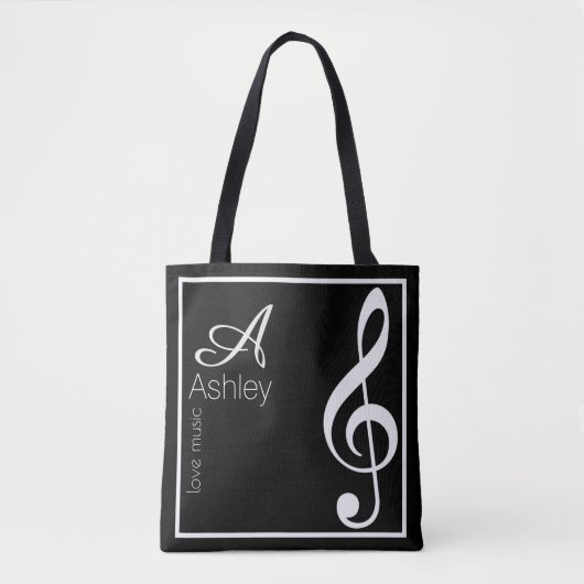Treble Clef Muziek Zwart Tote Bag (Voorkant)