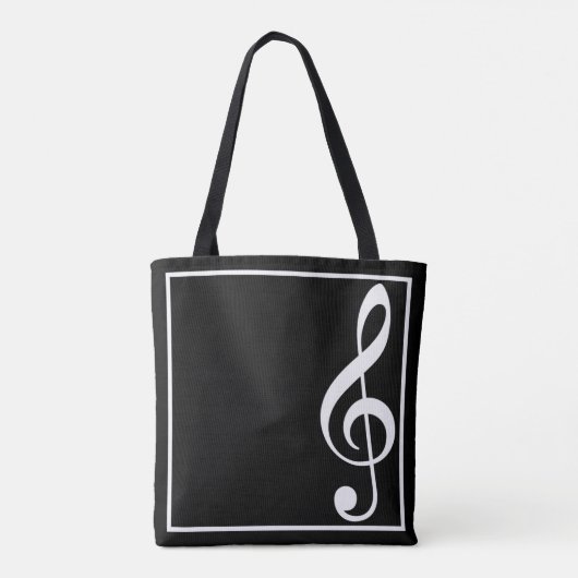 Treble Clef Muziek Zwart Tote Bag (Achterkant)