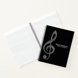 Treble Clef Muzieknoten Full Name Black en White Notitieboek