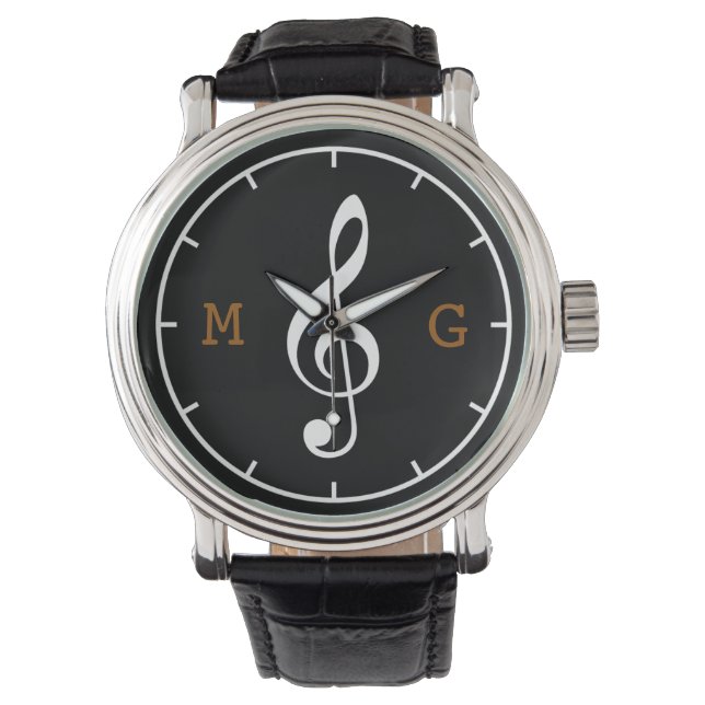 Treble Clef Note aangepaste tijd Muziek Horloge (Voorkant)