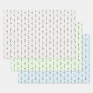 Treble Clef Patroon Muziek Thema Grijs Groen Blauw Inpakpapier Vel