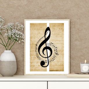Treble Clef Personeel Muzieknoten Bladmuziek Poster