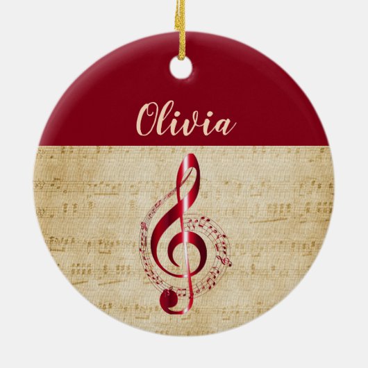 Treble Clef Red muzieknaam Keramisch Ornament (Achterkant)